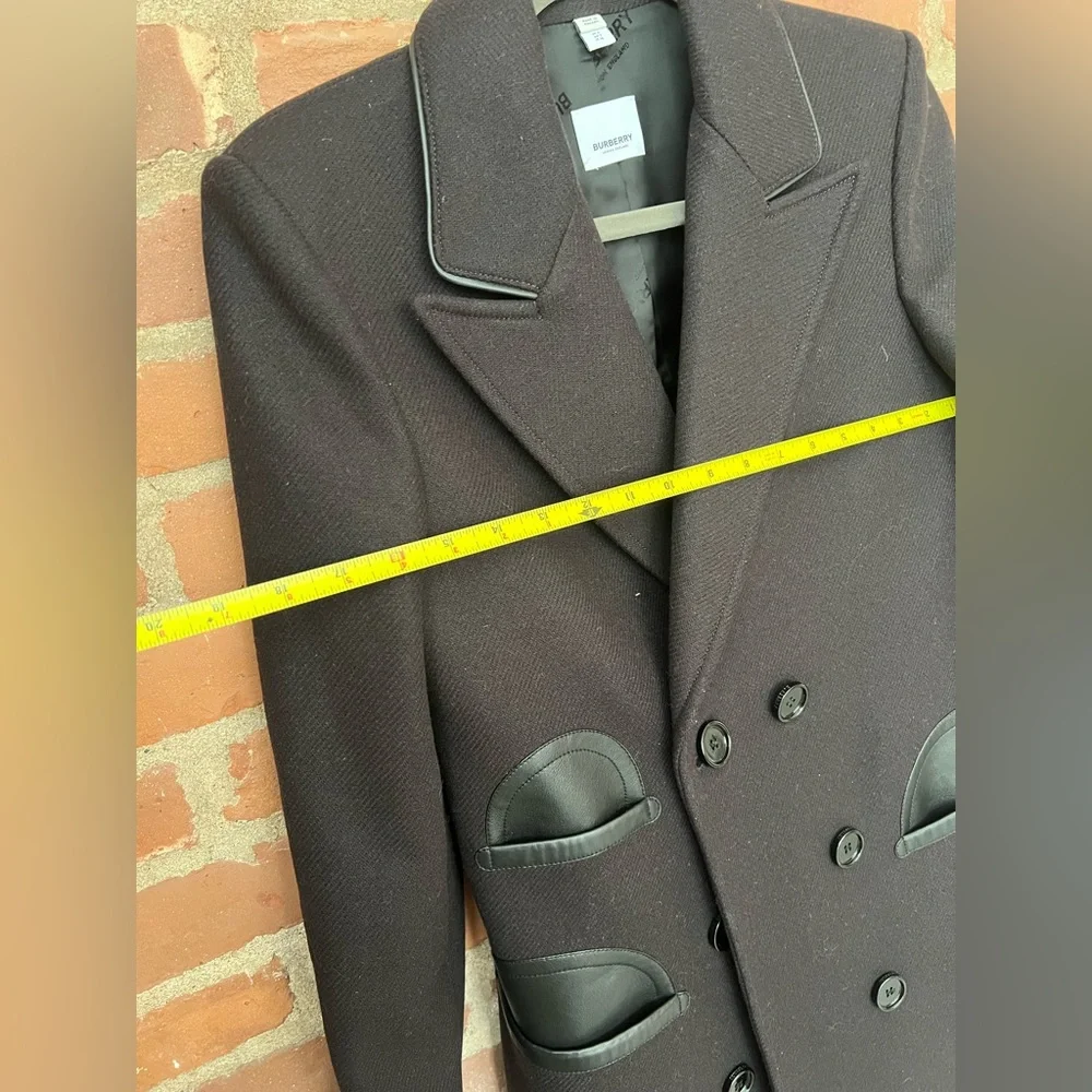 Burberry Dark Wool Trench Coat with Leather Accents - Picture 6 of 13